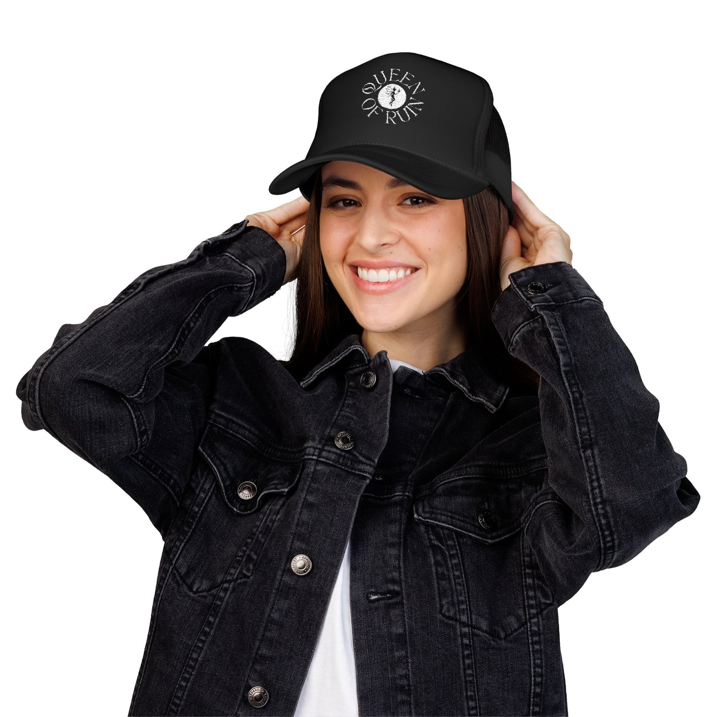 Queen of Ruin Trucker Hat — Embroidered Foam Trucker Cap for Romantasy Readers on the go