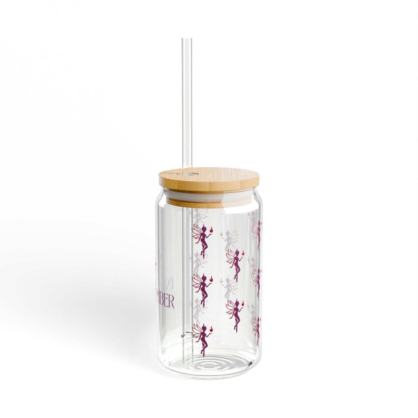 Ink & Ember Sipper Glass – 16oz (With Bamboo Lid + Straw)
