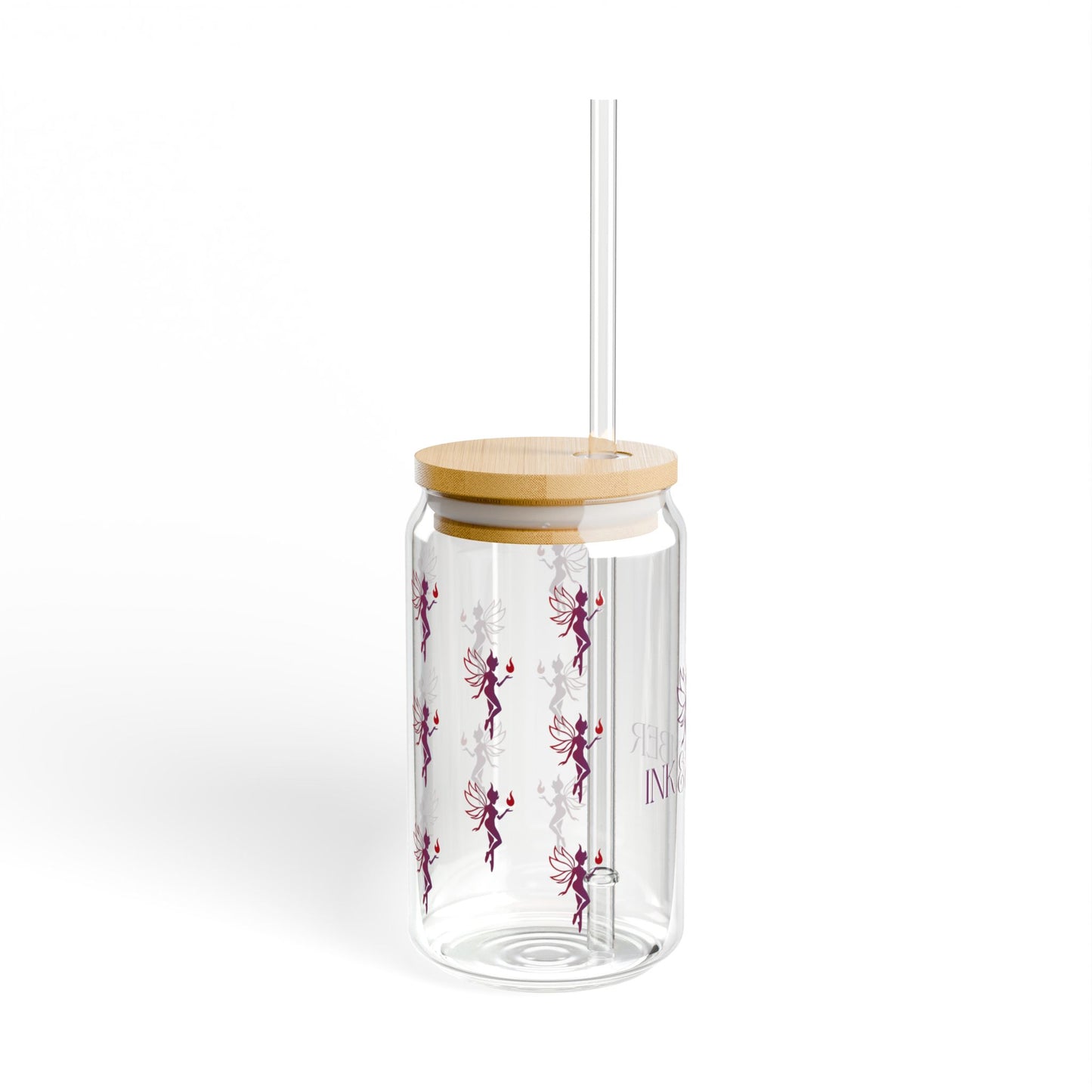 Ink & Ember Sipper Glass – 16oz (With Bamboo Lid + Straw)